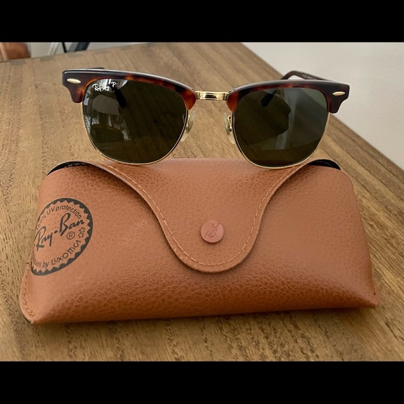 Ray-Ban Polarizes Clubmaster Classic Sunglasses in Tortoise and Green Classic - Picture 2 of 7